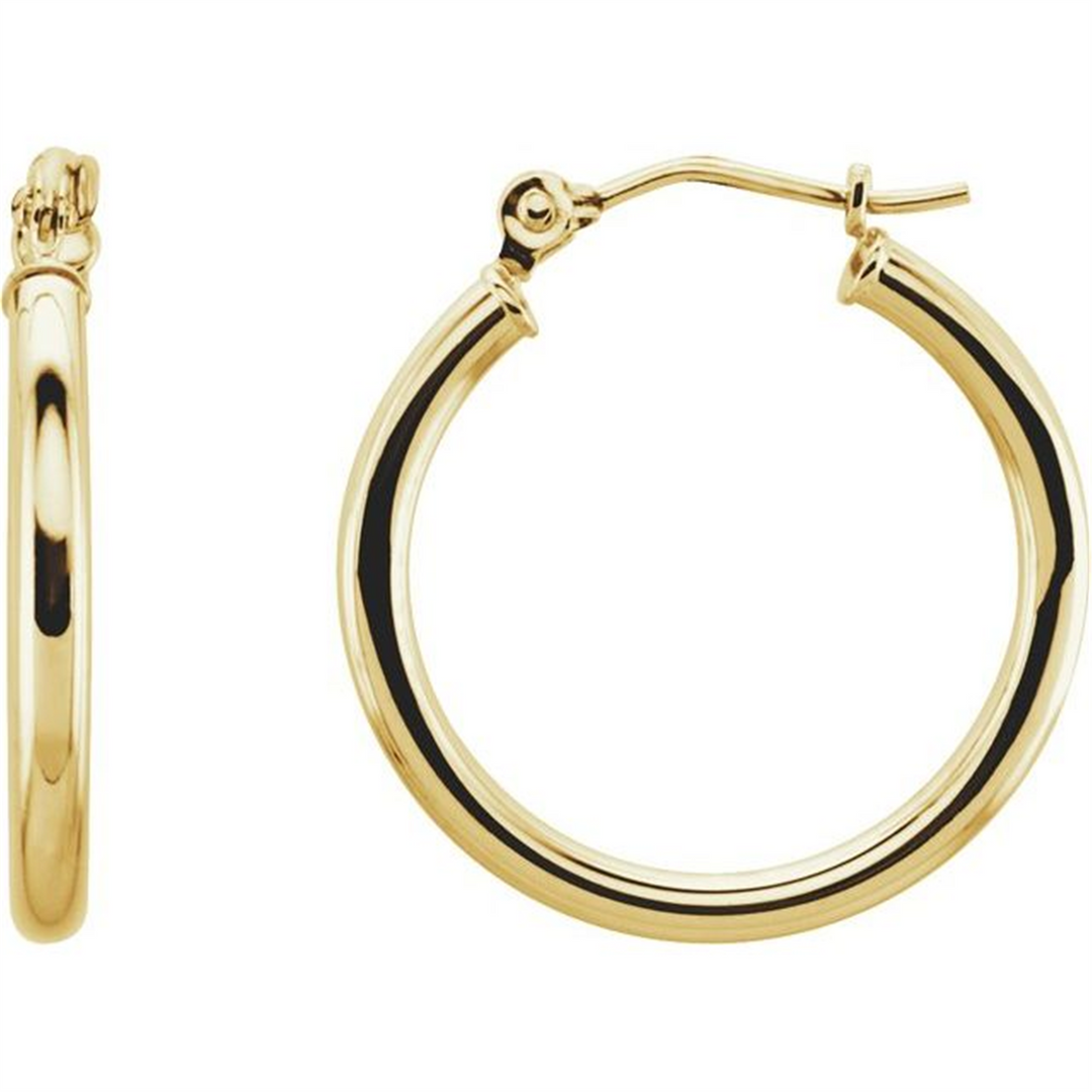 14K Yellow Gold 20mm Hoop Earrings | 2mm Thick Tube Hoops
