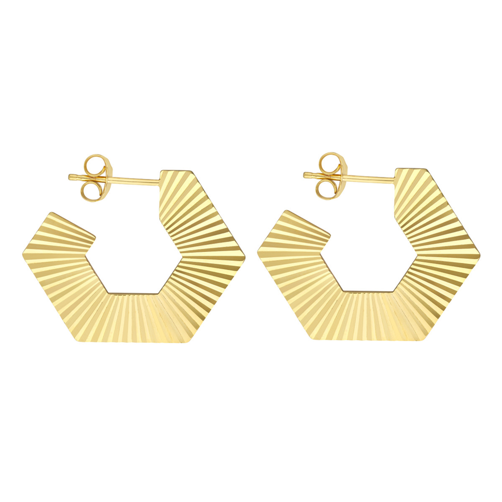 Hexagon Hoops / 14K Solid high quality Gold Hoops