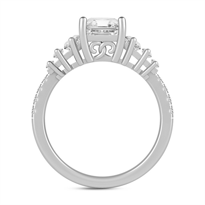 3.25 Carat Round, Baguette, and Emerald Lab-Grown Diamond Ring | 14K Gold | Modern Vintage Style