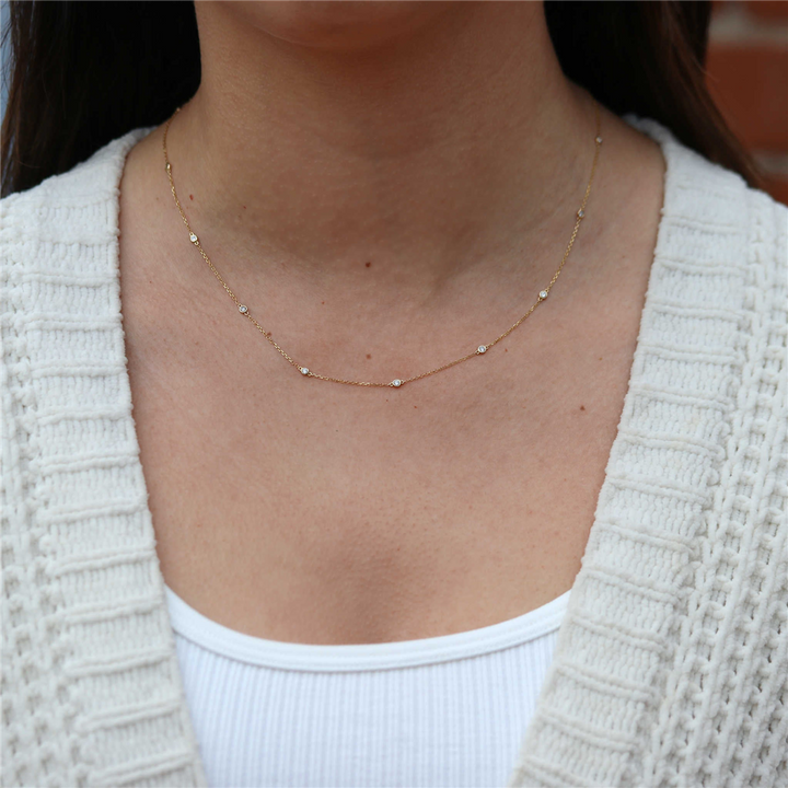 14K Yellow Gold 0.35ctw Bezel-Set Diamond Station Necklace