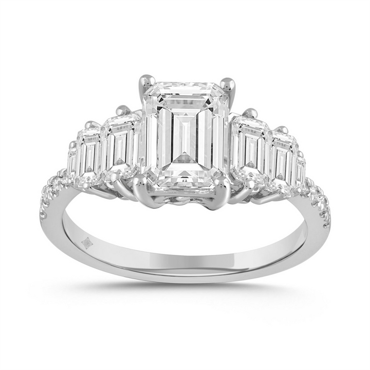 3.25 Carat Round, Baguette, and Emerald Lab-Grown Diamond Ring | 14K Gold | Modern Vintage Style