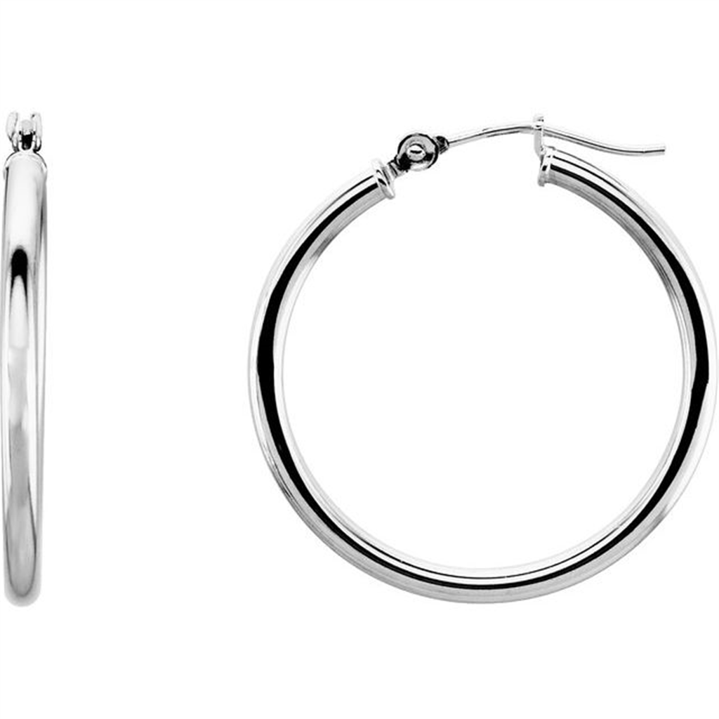 14K White Gold Hoop Earrings | 25mm Length, 2mm Thick – Beyond Two