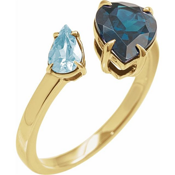 2.75 Carat Natural London Blue Topaz & Sky Blue Topaz Ring | 14K Yellow Gold | Two Stone Style