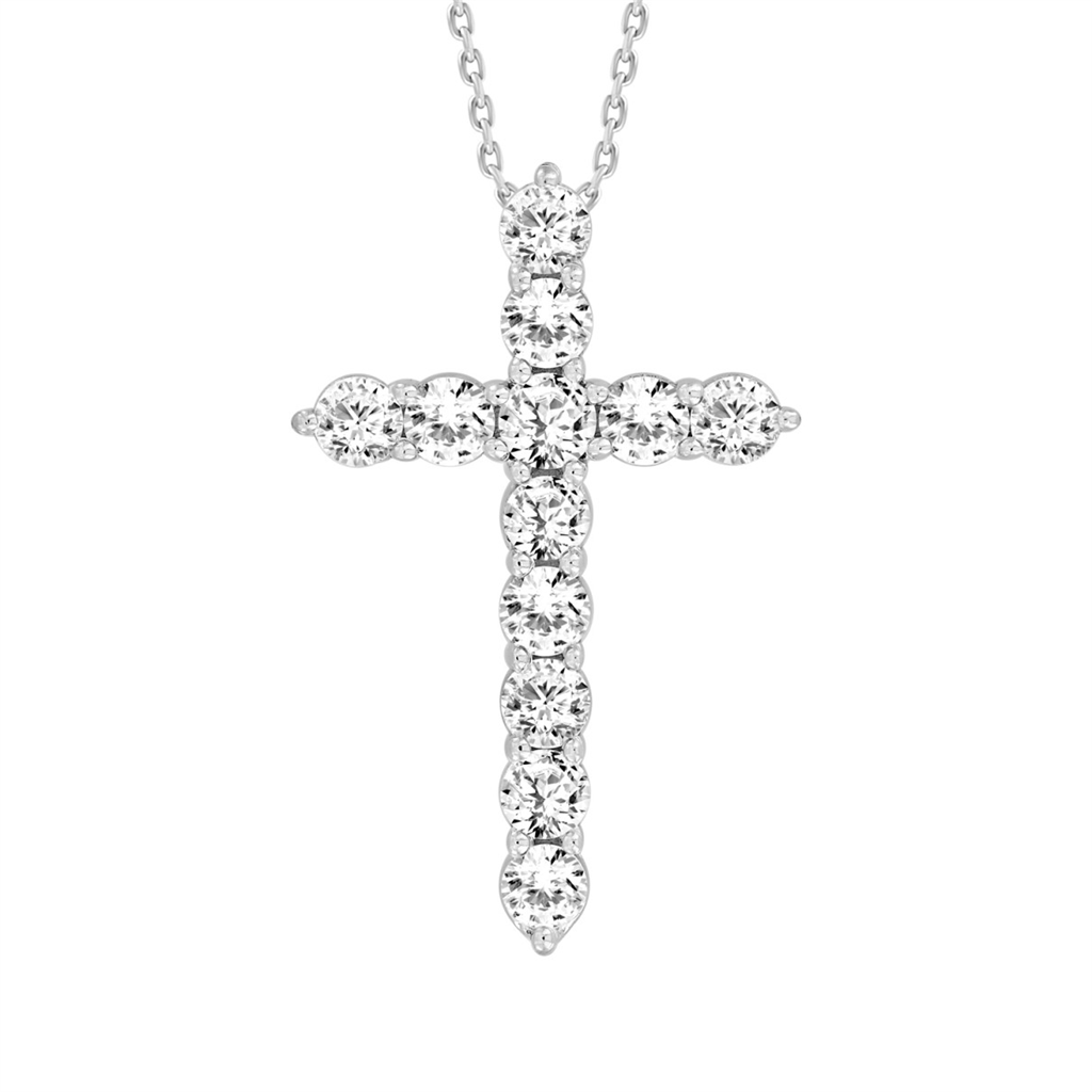 14K White Gold Round 1.00ctw Cross Diamond Pendant