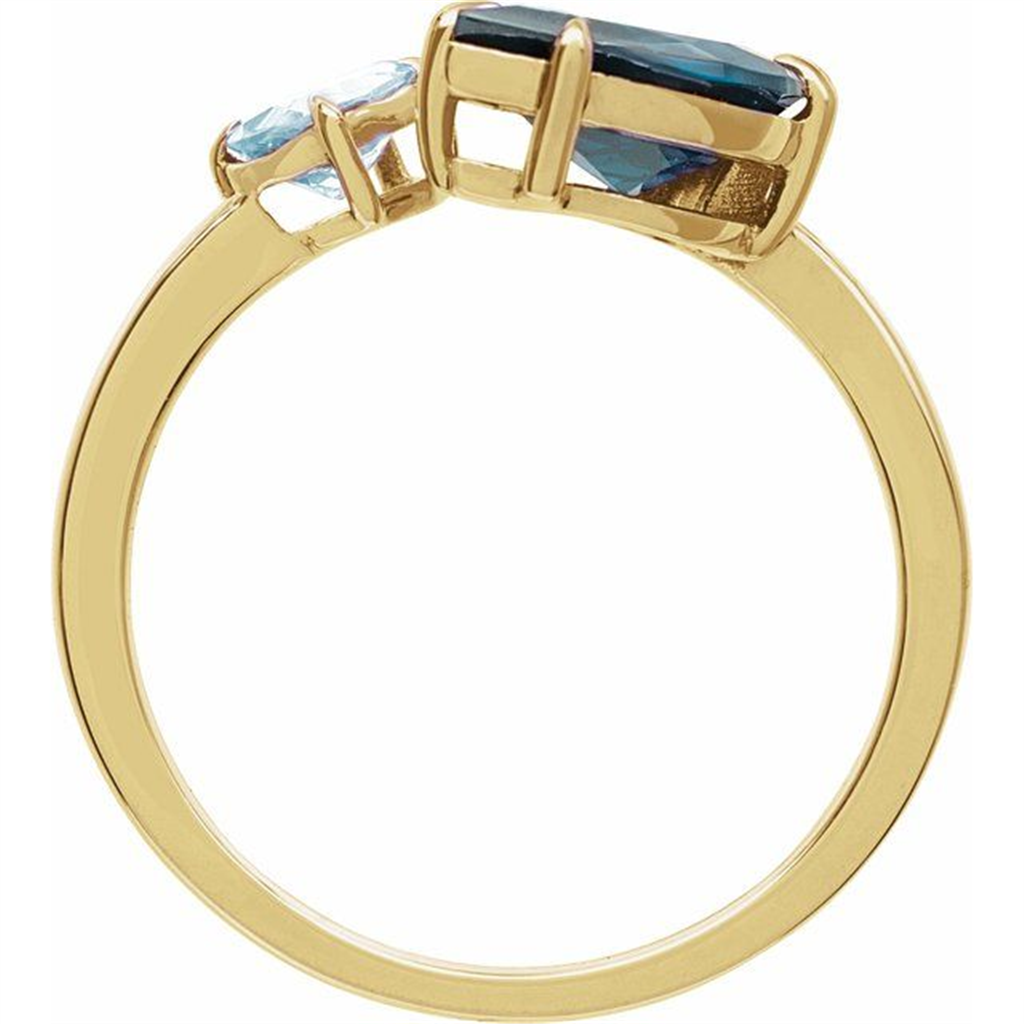 2.75 Carat Natural London Blue Topaz & Sky Blue Topaz Ring | 14K Yellow Gold | Two Stone Style