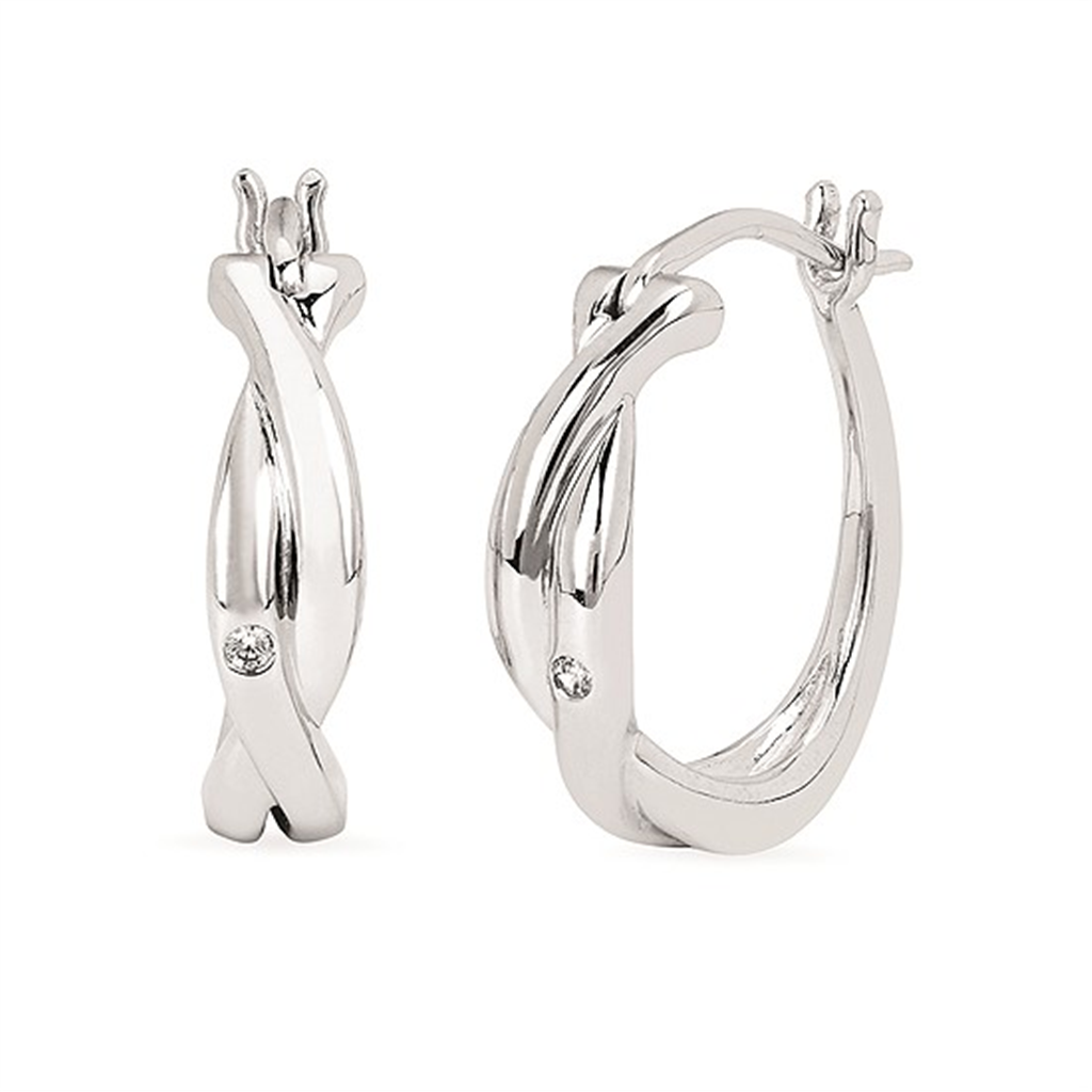 Sterling Silver 0.01ctw Diamond Twisted Hoop Earrings