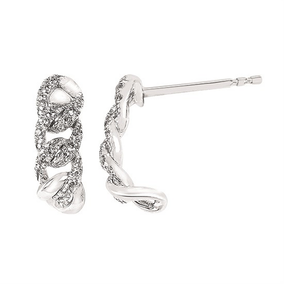 Sterling Silver 0.07ctw Diamond Stud Chain Link Earrings