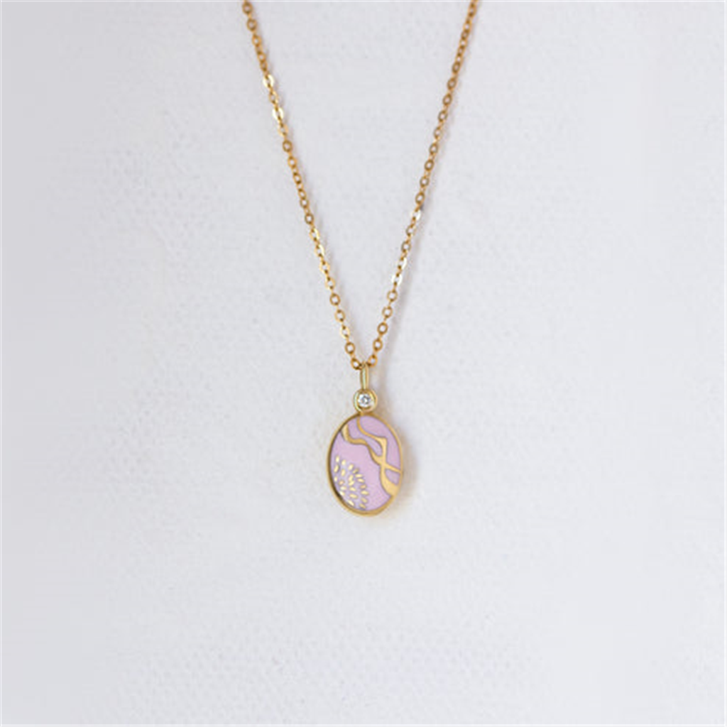 14K Yellow Gold Chime of Memories #6 Pink Enamel Pendant