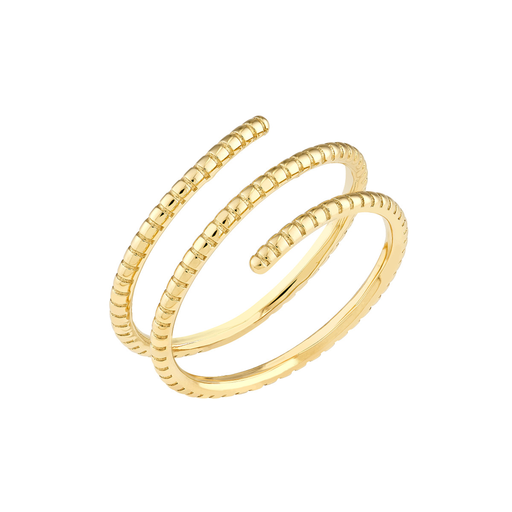 Chunky Gold Ribbed Texture Wrap Ring | 14k Genuine Gold