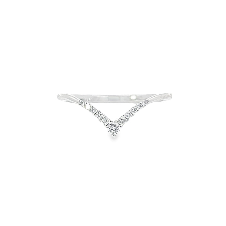 14K White Gold Round 0.12ctw Diamond Chevron Ring