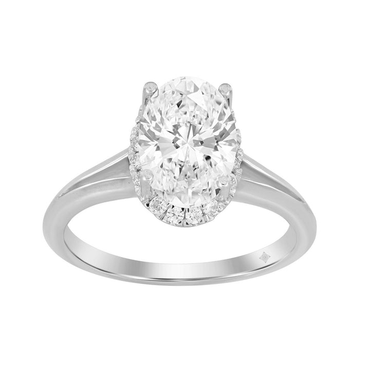 2.17 Carat Oval Lab Grown Diamond Engagement Ring | 14K White Gold | Halo Style