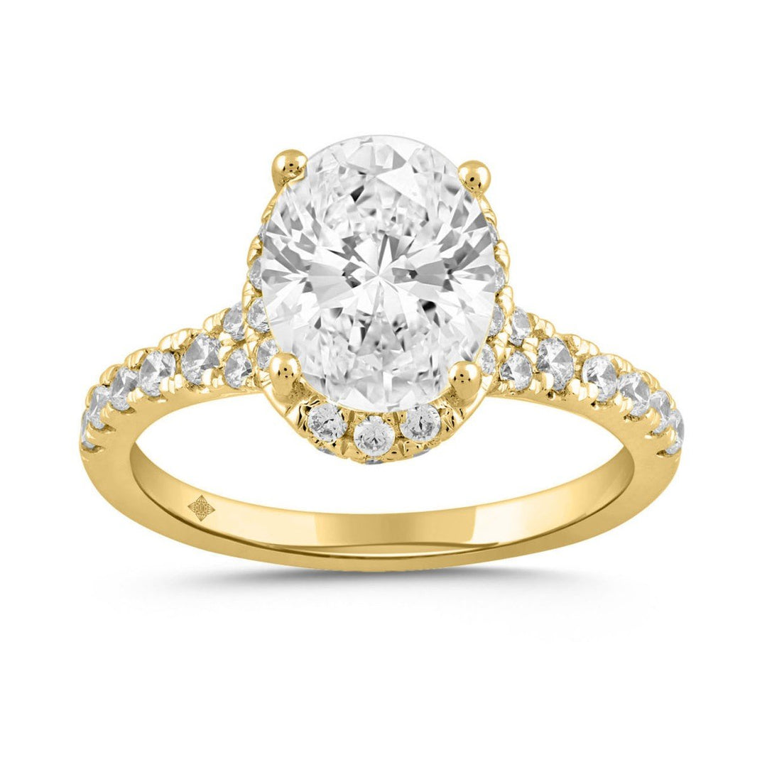 2.75 Carat Oval Lab Grown Diamond Engagement Ring | 14K Yellow Gold | Hidden Halo Style