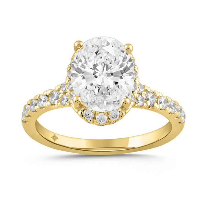 2.75 Carat Oval Lab Grown Diamond Engagement Ring | 14K Yellow Gold | Hidden Halo Style
