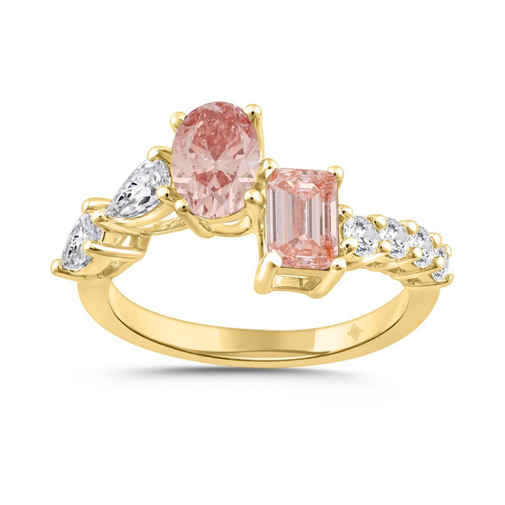 2.25 Carat Two Stone Lab-Grown Oval and Emerald Diamond Engagement Ring | 14K Yellow Gold | Toi Et Moi Style