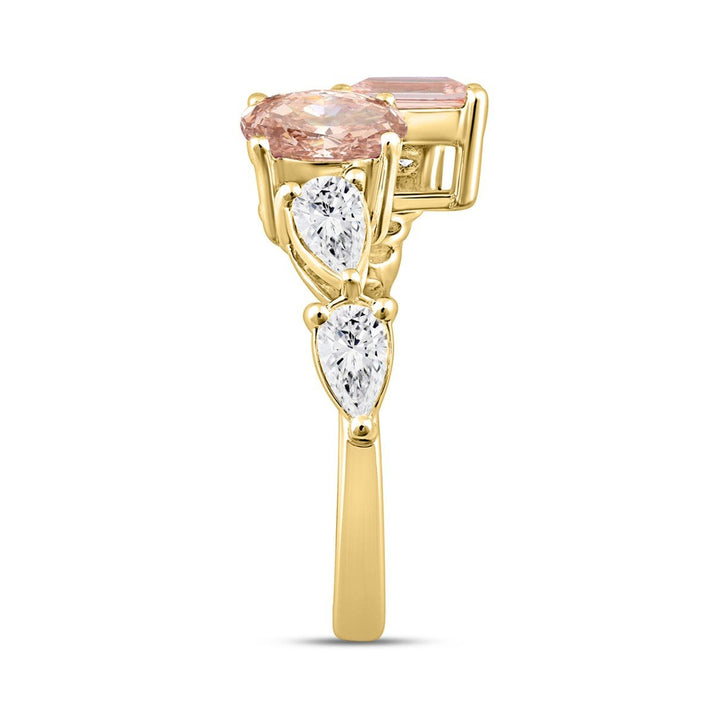 2.25 Carat Two Stone Lab-Grown Oval and Emerald Diamond Engagement Ring | 14K Yellow Gold | Toi Et Moi Style