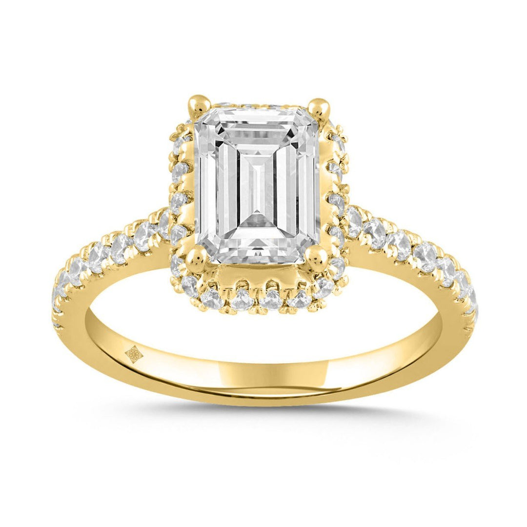 2.50 Carat Round and Emerald Lab-Grown Diamond Ring | 14K Yellow Gold | Halo Style