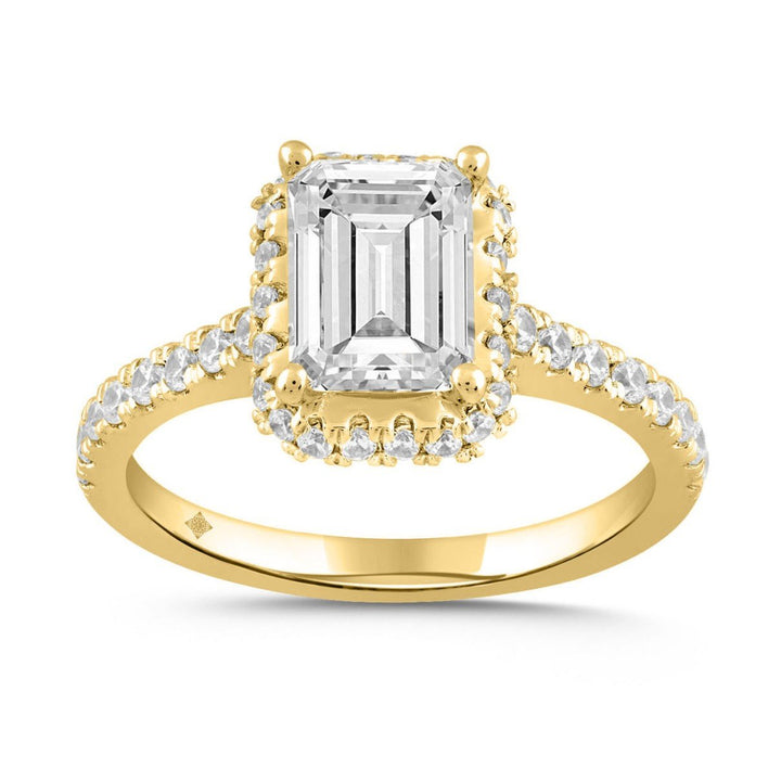 2.50 Carat Round and Emerald Lab-Grown Diamond Ring | 14K Yellow Gold | Halo Style