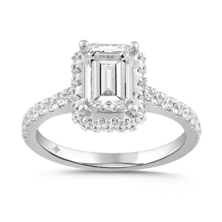 2.50 Carat Round and Emerald Lab-Grown Diamond Ring | 14K Gold | Halo Style