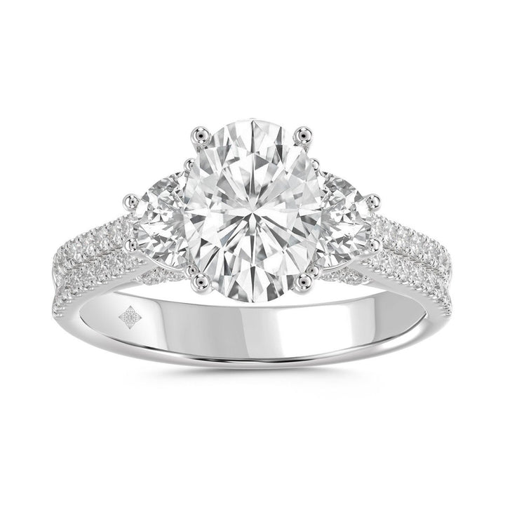 3.00 Carat Oval and Half Moon Lab-Grown Diamond Ring | 14K White Gold | Three-Stone Style