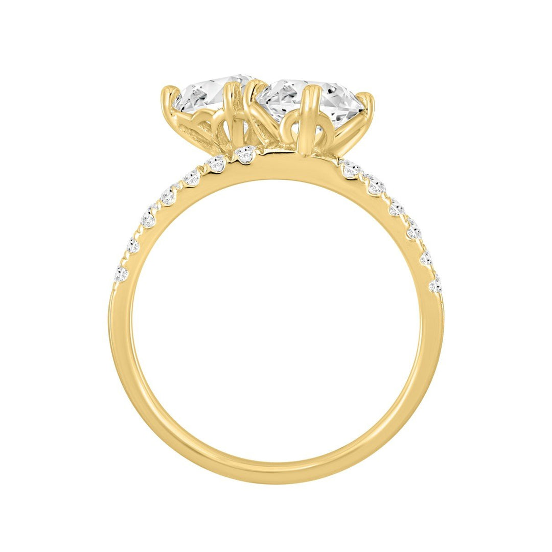 2.50 Carat Round and Princess Diamond Engagement Ring | 14K Yellow Gold | Toi et Moi Style