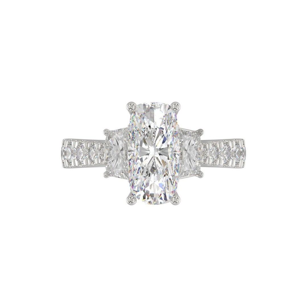 3.33 Carat Cushion Diamond Ring Three-Stone Ring  | Platinum | F-VS2 Clarity