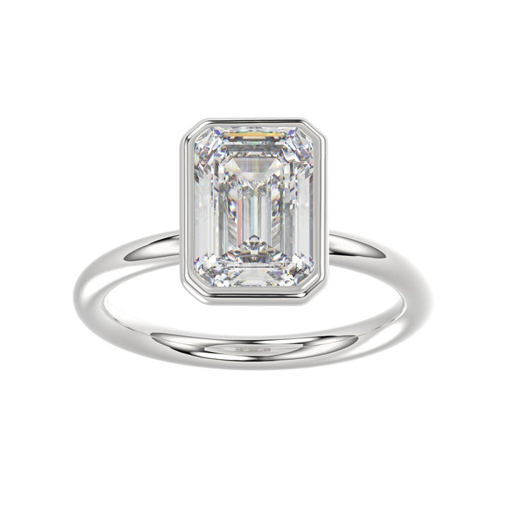 3.00 Carat Emerald Diamond Solitaire Ring | 14K White Gold | Bezel Set