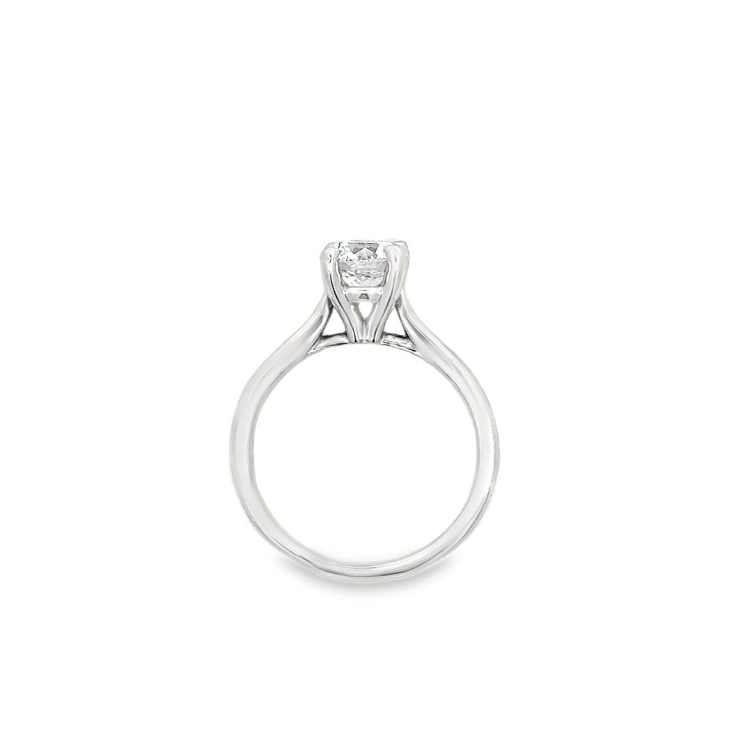 1.01ct D VS2 Round Diamond Solitaire Cathedral Ring - 14K White Gold