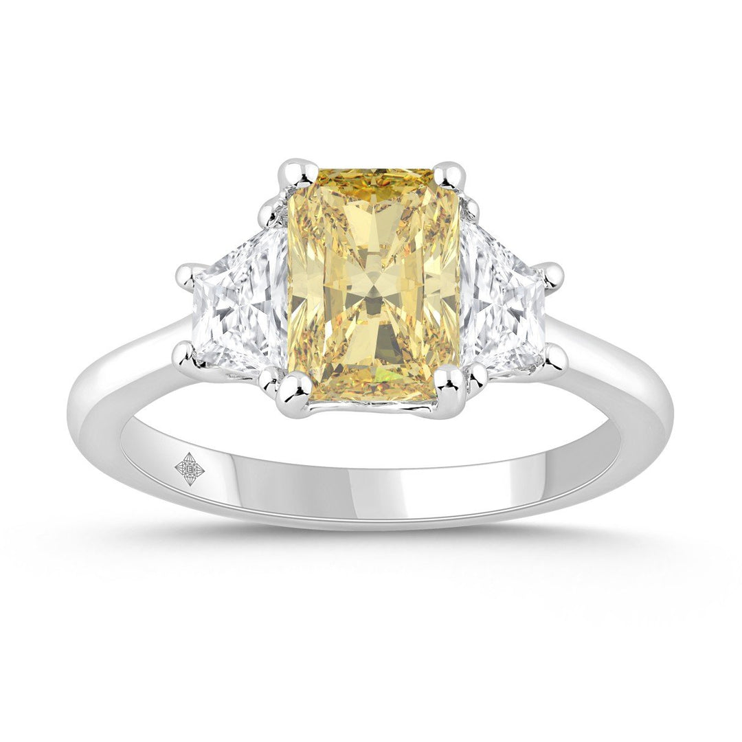 14K White Gold 2.25CTW Radiant Yellow Diamond Three-Stone Engagement Ring
