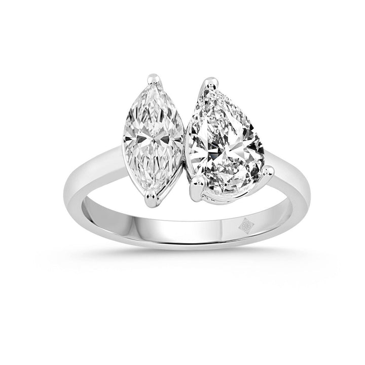 14K White Gold 2.50CTW Marquise & Pear Diamond Toi et Moi Engagement Ring