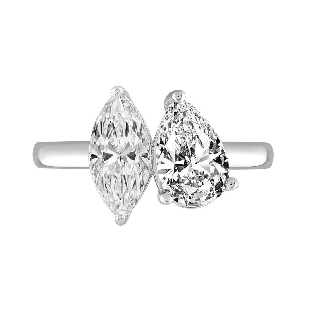 14K White Gold 2.50CTW Marquise & Pear Diamond Toi et Moi Engagement Ring
