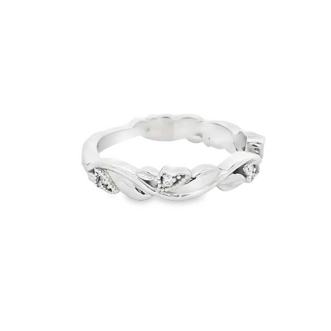 Vintage Leaf Style Engagement Ring | 14K White Gold | Size 6 | 0.049 TW Round Diamonds