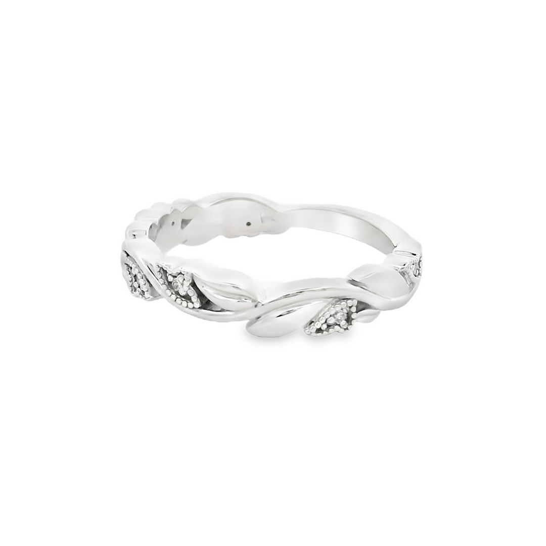 Vintage Leaf Style Engagement Ring | 14K White Gold | Size 6 | 0.049 TW Round Diamonds