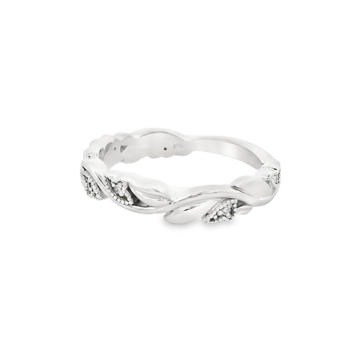 Vintage Leaf Style Engagement Ring | 14K White Gold | Size 6 | 0.049 TW Round Diamonds