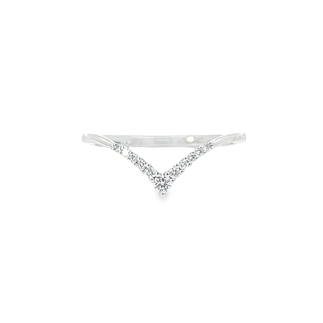 14K White Gold Round 0.12ctw Diamond Chevron Ring