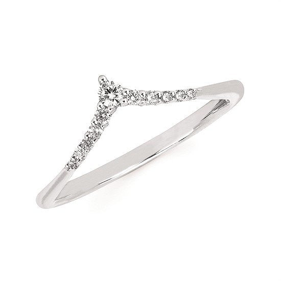 14K White Gold Round 0.12ctw Diamond Chevron Ring
