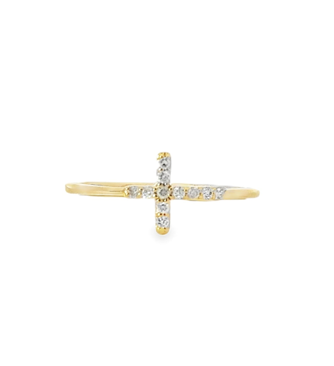 Natural Diamond Cross Ring | 14K Yellow Gold | Elegant Design