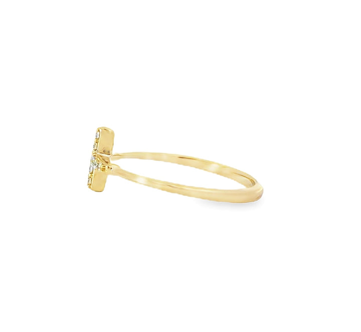 Natural Diamond Cross Ring | 14K Yellow Gold | Elegant Design