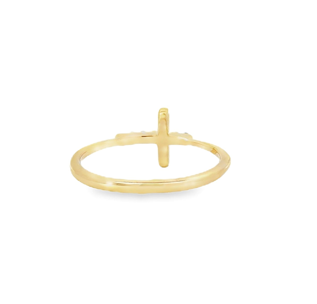Natural Diamond Cross Ring | 14K Yellow Gold | Elegant Design