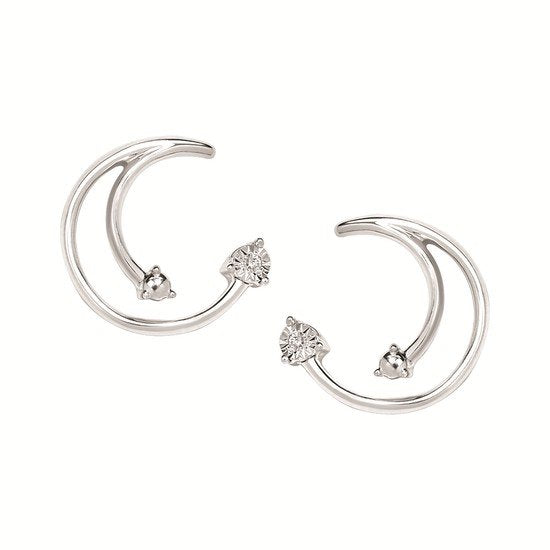 Sterling Silver 0.01ctw Moon and Star Diamond Stud Earrings