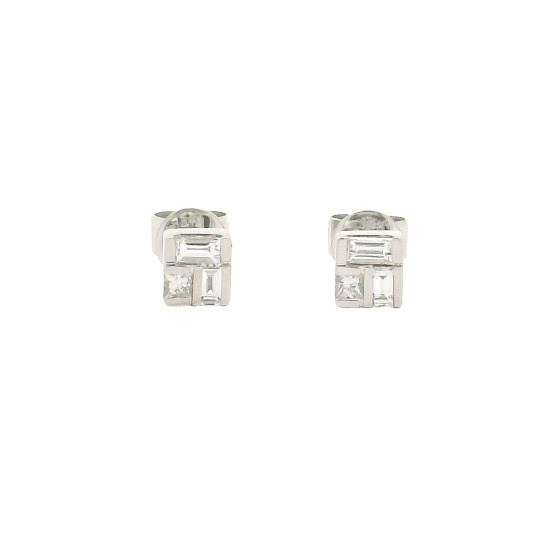 0.22 TW Diamond Stud Earrings | White Gold 14K | Baguette and Princess Diamonds