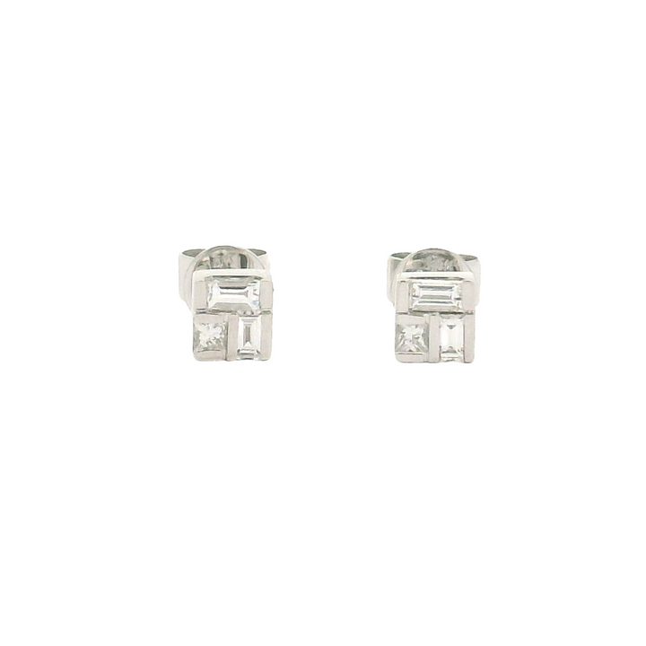 0.22 TW Diamond Stud Earrings | White Gold 14K | Baguette and Princess Diamonds