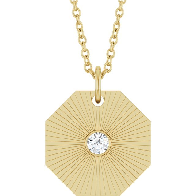 0.06 Carat Natural Diamond Medallion Necklace | 14K Yellow Gold | 16-18" Adjustable Length