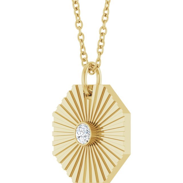0.06 Carat Natural Diamond Medallion Necklace | 14K Yellow Gold | 16-18" Adjustable Length