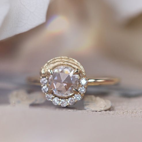 14K Yellow Gold "Renoir" Round 0.76ctw Rose Diamond Ring