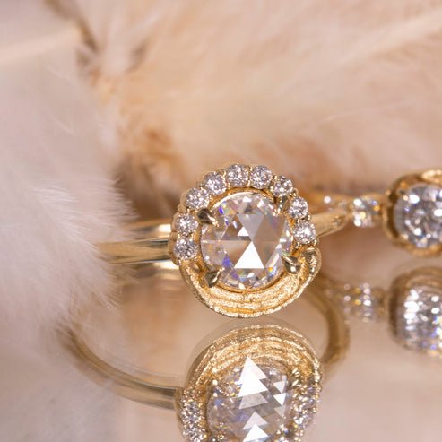 14K Yellow Gold "Renoir" Round 0.76ctw Rose Diamond Ring