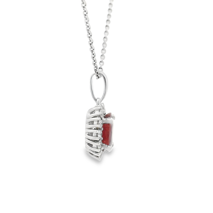 1.00 Carat Oval Ruby Cluster Pendant | 14K White Gold | 0.24 Carat Diamond