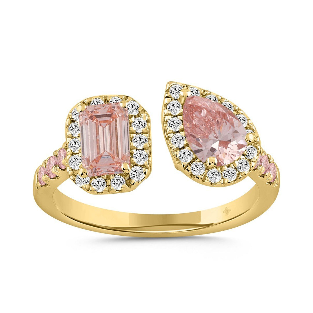 1.50 Carat Round Emerald and Pear Lab-Grown Diamond Ring | 14K Yellow Gold | Toi Et Moi