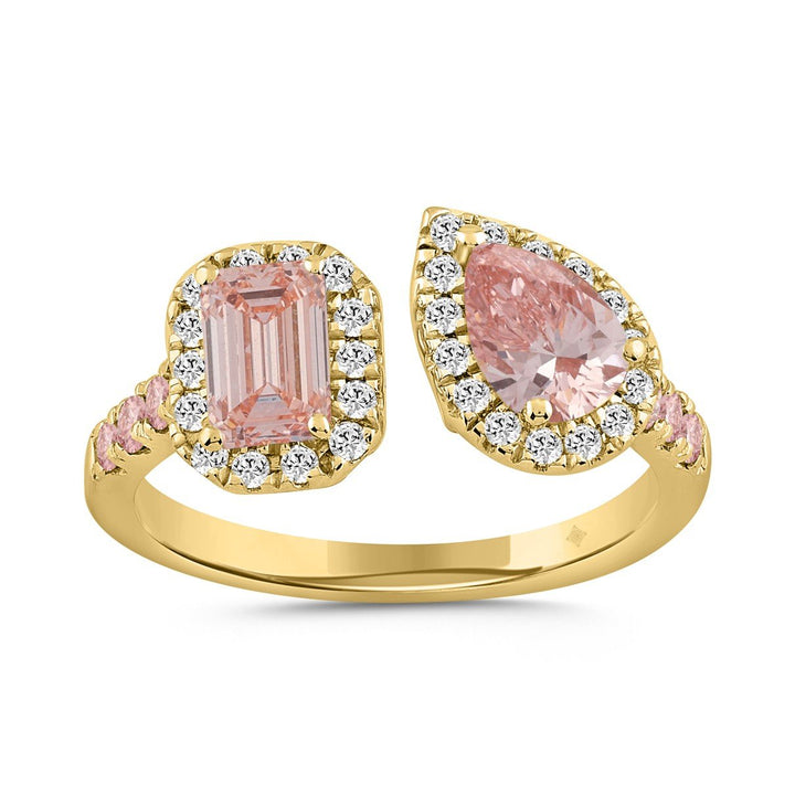 1.50 Carat Round Emerald and Pear Lab-Grown Diamond Ring | 14K Yellow Gold | Toi Et Moi
