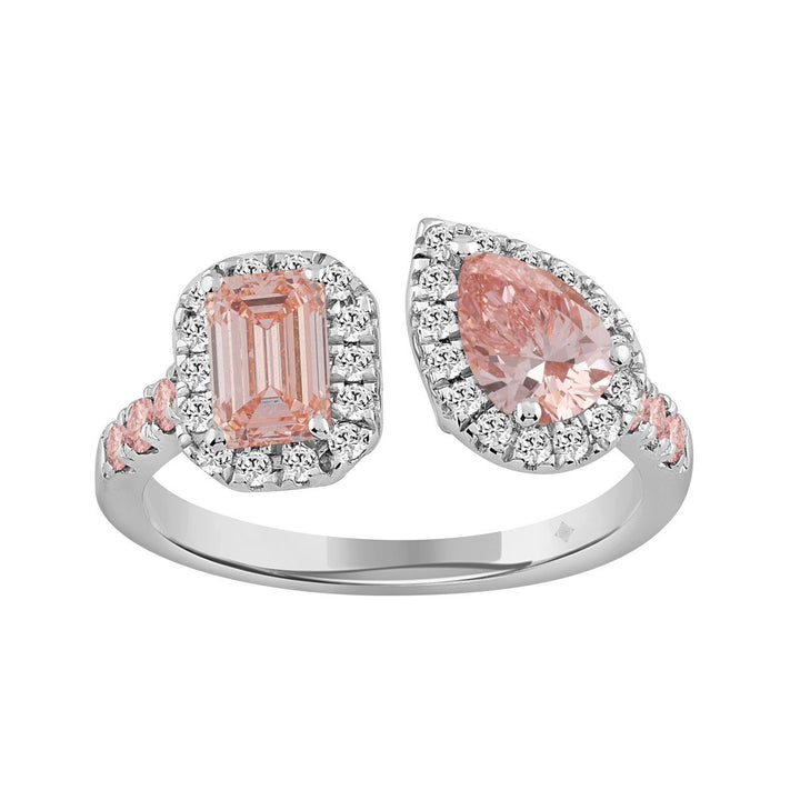 1.50 Carat Round Emerald and Pear Lab-Grown Diamond Ring | 14K White Gold | Toi Et Moi