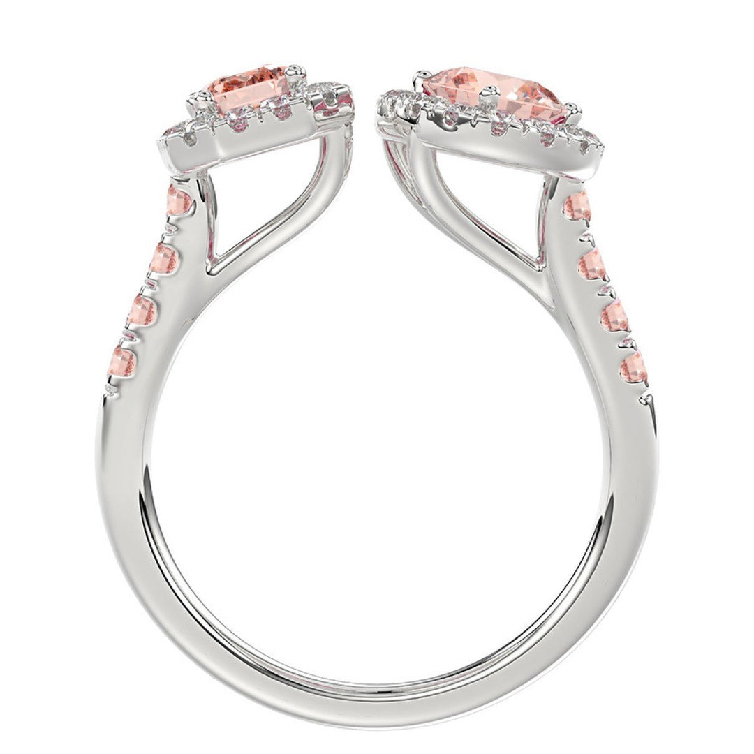 1.50 Carat Round Emerald and Pear Lab-Grown Diamond Ring | 14K White Gold | Toi Et Moi